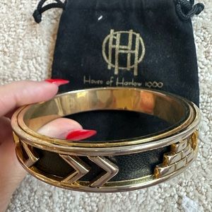 House of Harlow 1960 Black Leather & Gold Bangle